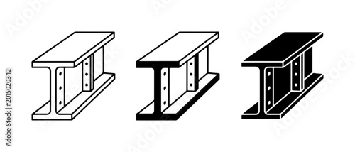 Fotografía Steel I-beam construction elements, structural engineering components, industria