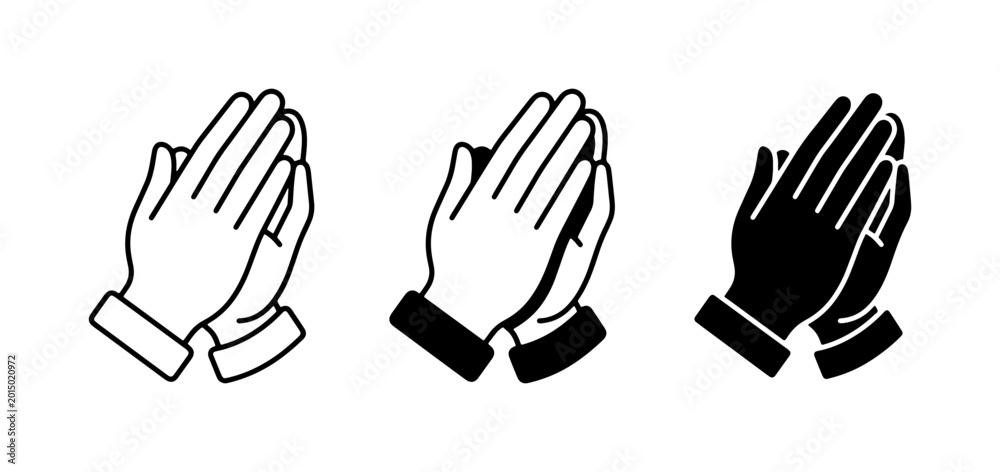 Obraz premium Praying Hands Icons, Religious Symbol Vector Set, Hope and Faith Graphics