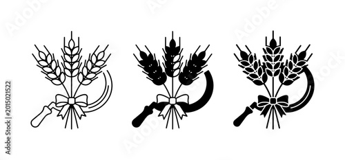 Quadro su tela Wheat Sheaves and Sickle Icons, Harvest Symbols, Agricultural Emblems, Rural Des