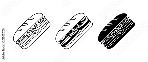 Tableau sur toile Sub Sandwich Vector Icons, Delicious Fast Food Illustrations, Fresh Ingredients,