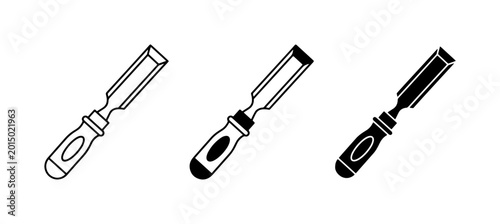 Bild auf Leinwand Chisel Icons Set, Woodworking Tools, Carpentry Equipment, Metal and Wood Hand To