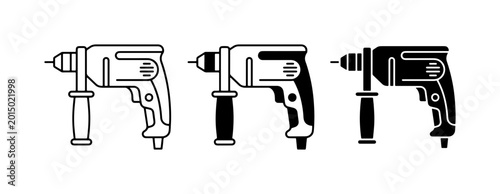Fotografija Rotary Hammer Drill Icons, Power Tool Set, Construction Equipment Vector Graphic