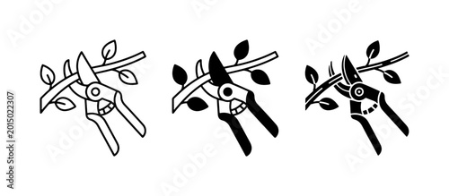 Photos Gardening Pruners Cutting Tree Branch, Garden Tool Icon Set, Vector Illustration