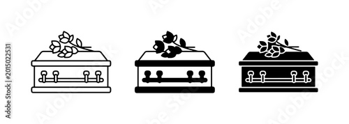 Tableau sur toile Funeral Coffin Icons, Death Symbol Vector Graphics, Mourning Flower Arrangements