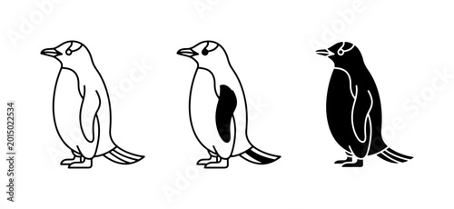 Obraz na płótnie Penguin Icons Set, Simple Line Art and Silhouette Styles, Antarctic Wildlife Vec