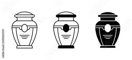 Tablou pe pânză Funeral Urn Icons, Cremation Vessel Vector Graphics, Memorial Keepsake Line Art