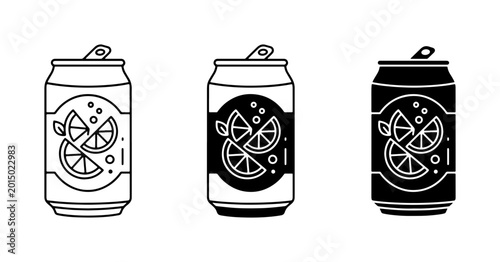 Vászonkép Refreshing Citrus Soda Cans, Vector Icons Set: Lime, Lemon, Mint Flavors, Bevera