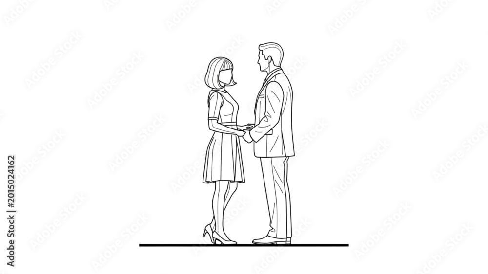Obraz premium A 2D CAD illustration of a man and woman shaking hands