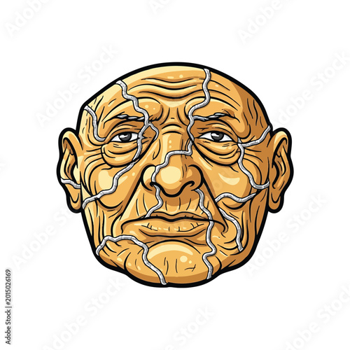Foto Cracked face of an old man.