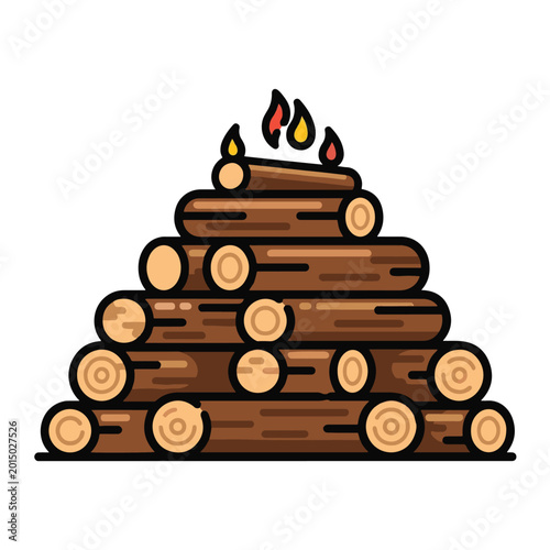 Stack of burning wood logs pile.