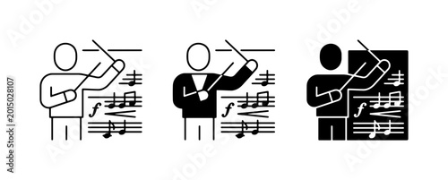 Foto Conductor Icon Set, Music Maestro, Orchestra Leader, Baton, Sheet Music, Perform