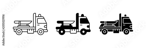 Schilderij op canvas Tow Truck Icons, Flatbed Vehicle Vector Graphics, Vehicle Transport Set