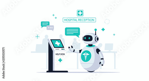 AI Robot Assistant at Hospital Reception Help Desk for Patient Check-in and Information