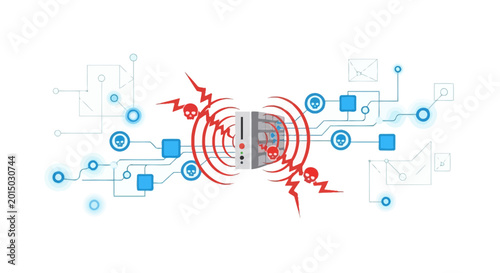 Cyber Attack on Server Network, Data Breach, Digital Security Threat, Hacker Invasion