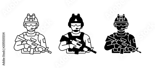 Tableau sur toile Modern Soldier Icons, Military Figures, Special Forces Vector Graphics