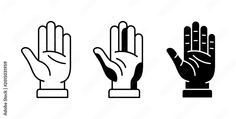 Fototapeta premium Open Hand Icons, Stop Gesture Vector Set, Human Palm Symbols, Communication Graphics