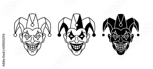 Cuadro en lienzo Jester Icons, Joker Faces, Court Jester Symbols, Black and White Vector Art