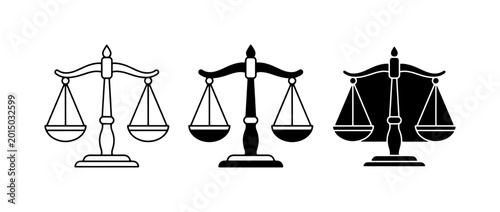 Photos Scales of Justice Icons, Legal Balance Symbols, Law and Fairness Vector Graphics