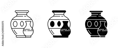 Schilderij op canvas Ancient Pottery Icons, Ceramic Vase Set, Greek Amphora Vector Graphics