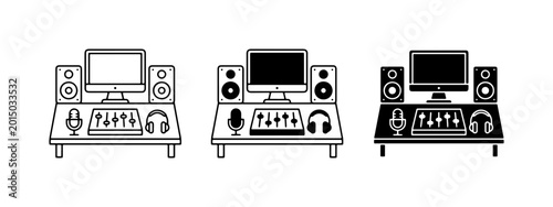 Fotografía Music Production Studio Setup, Computer, Speakers, Mixer, Headphones, Microphone