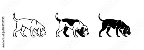 Bild auf Leinwand Dog Sniffing Vector Set: Outline, Two-Tone, Silhouette Dog Icons for Tracking an