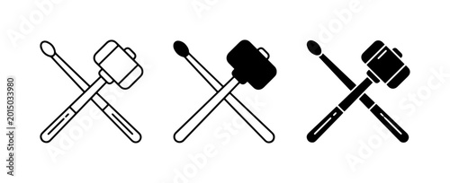 Photography Drumsticks and Mallets Icons, Percussion Instruments Vector Set, Music Symbols