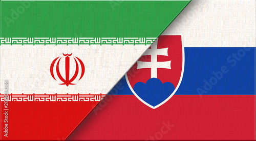 Картината върху платно Double flag of Iran and Slovakia on fabric texture