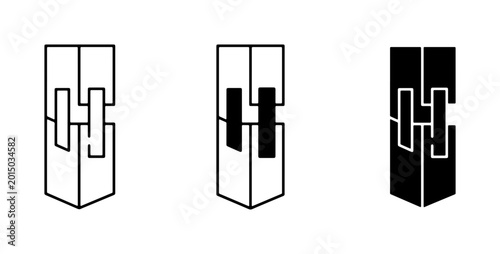 Εκτύπωση καμβά Japanese wood joinery icons, traditional timber connection set, carpentry joint
