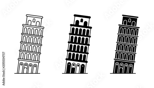 Foto Leaning Tower of Pisa icons, Italian landmark vector set, black and white archit