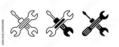 Quadro su tela Tool Icons Set: Wrench and Screwdriver, Repair Symbols, Technical Service Graphi