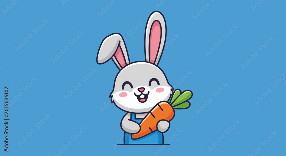 Fototapeta premium Cute Cartoon Bunny Holding Carrot 1.