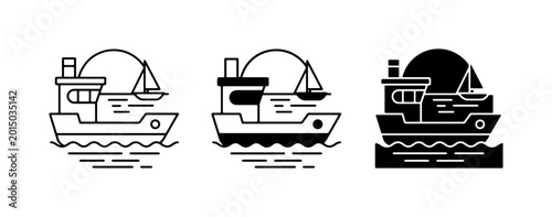 Quadro su tela Ship Icons Set: Outline, Filled, Silhouette Nautical Vector Graphics for Marine