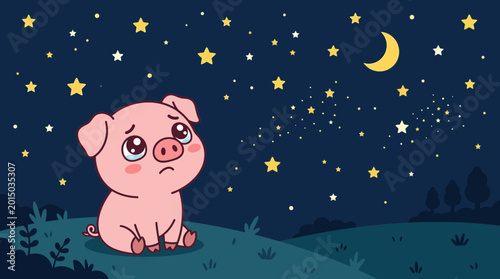 Quadro su tela Cute little pink pig outdoors 1.