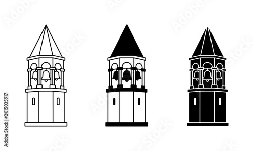 Foto Bell Tower Icons, Historic Architecture Silhouettes, European Landmark Vector Se
