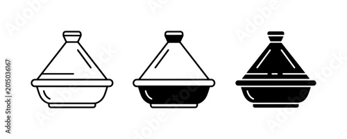 Schilderij op canvas Moroccan Tagine Pot Icons, Traditional Ceramic Cookware, Vector Food Vessel Desi
