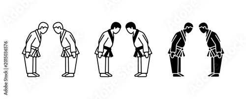 Bilde på lerret Martial Arts Bowing Icons, Respectful Greeting Vector Set, Karate Judo Etiquette
