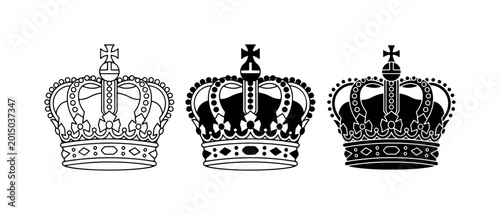 Schilderij op canvas Royal Crown Icons, Set of 3 Vector Illustrations