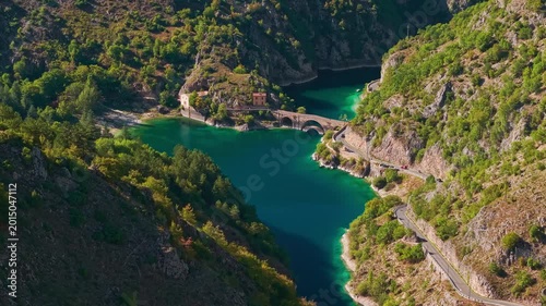 Aerial view of Lago di San Domenico and Eremo in Abruzzo, Italy