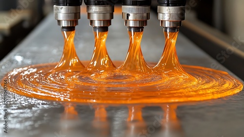 Industrial Manufacturing Process of Molten Plastic or Viscous Resin Material.