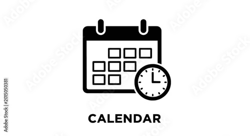 Simple calendar icon with clock isolated on transparent background, Vector