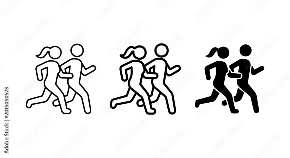 Fototapeta premium Running Couple Icons, Male and Female Jogging Figures, Fitness Activity Symbols, Diverse Pair Motion Graphics