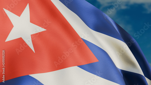 Foto Cuban flag waving in wind close up, against the background of the sky with cloud