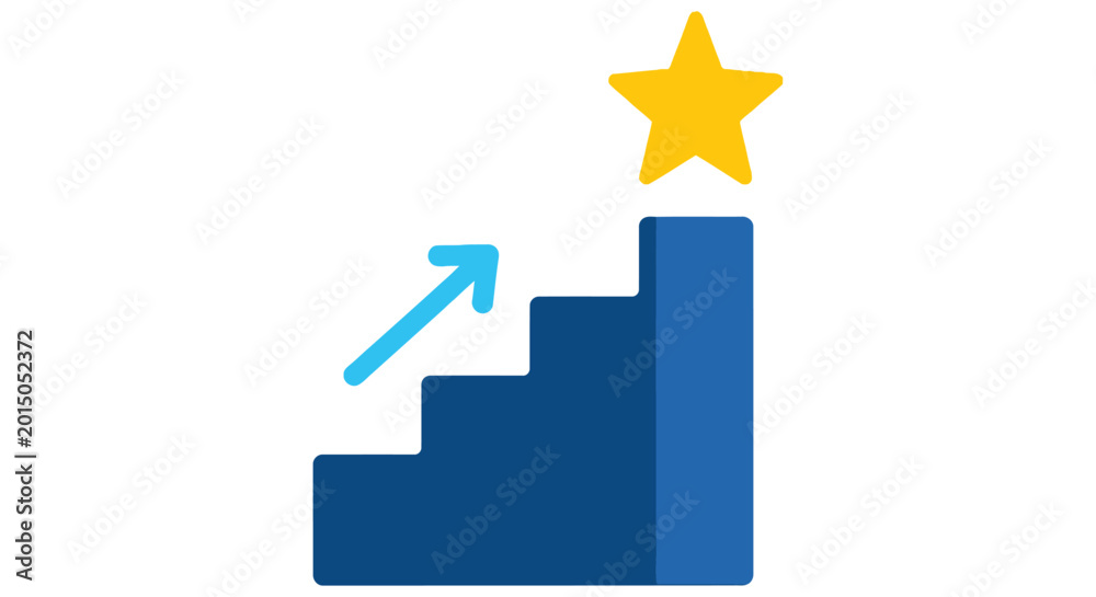 Fototapeta premium Blue steps leading to a bright yellow star symbolizing success