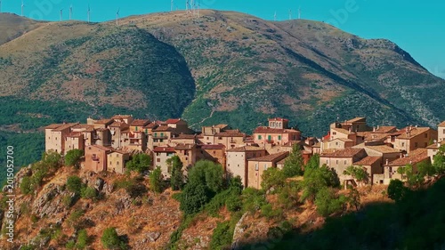 Aerial view of hilltop medieval village Castrovalva in Abruzzo