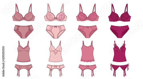 Foto Women Lingerie and Underwear Vector Set Featuring Bras, Panties, Camisoles, and