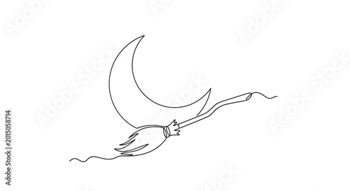 Foto Whimsical Moonlit Broomstick Flight - Minimalist Line Art