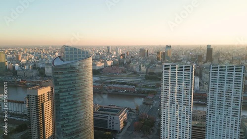 City view from high rise building in Buenos Aires during sunset with skyline