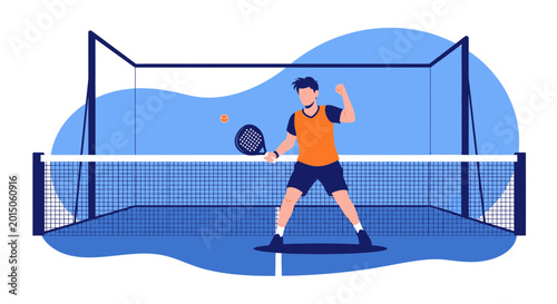 Vibrant Paddle Tennis Action Illustration Depicting Player Hitting Ball With Racket