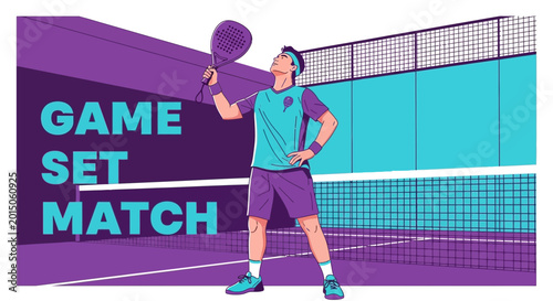 Vibrant Paddle Tennis Athlete Celebration With Racket For Sports Game Illustration