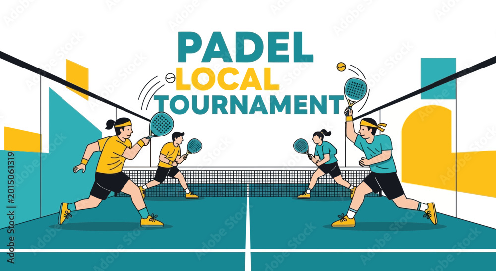 Fototapeta premium Vibrant Padel Local Tournament Illustration Depicting Intense Sporting Competition
